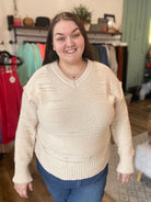 Shop Sierra Distressed Ivory Sweater-Sweater at Ruby Joy Boutique, a Women's Clothing Store in Pickerington, Ohio