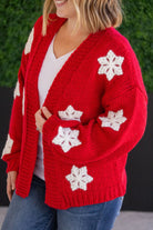 Shop Snowflake Cardigan - Red-Cardigan at Ruby Joy Boutique, a Women's Clothing Store in Pickerington, Ohio