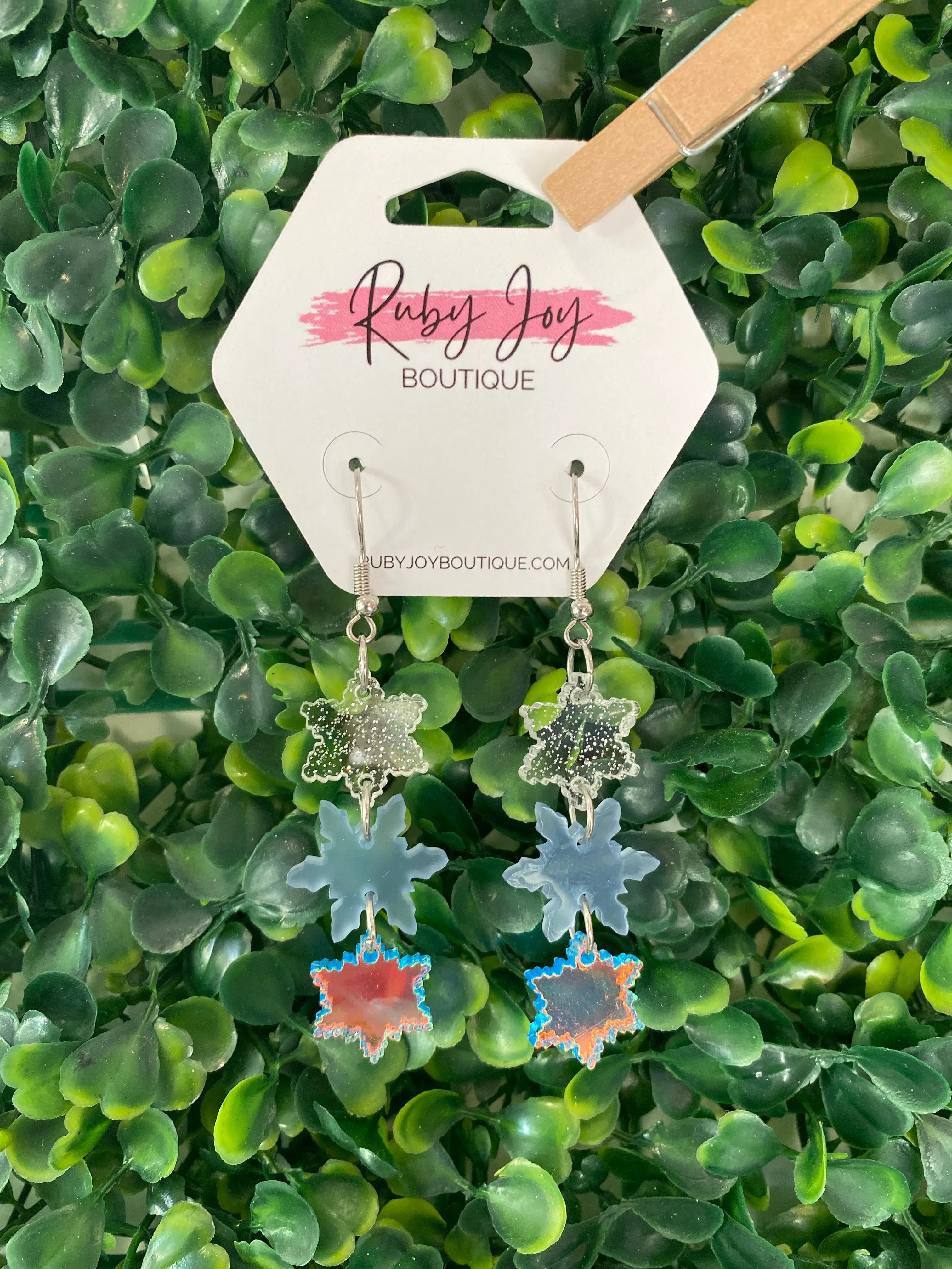 Shop Snowflake Trio Dangle Earrings-Earrings at Ruby Joy Boutique, a Women's Clothing Store in Pickerington, Ohio