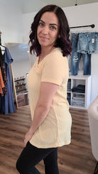 Shop Soleil Ribbed Tee with Cutout-Shirts & Tops at Ruby Joy Boutique, a Women's Clothing Store in Pickerington, Ohio