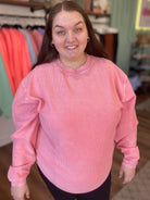 Shop Solid Corded Crew - Desert Flower-Sweatshirt at Ruby Joy Boutique, a Women's Clothing Store in Pickerington, Ohio