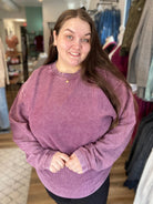 Shop Solid Corded Crew - Plum-Sweatshirt at Ruby Joy Boutique, a Women's Clothing Store in Pickerington, Ohio