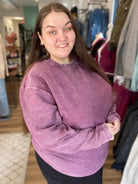 Shop Solid Corded Crew - Plum-Sweatshirt at Ruby Joy Boutique, a Women's Clothing Store in Pickerington, Ohio