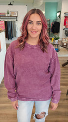 Shop Solid Corded Crew - Plum-Sweatshirt at Ruby Joy Boutique, a Women's Clothing Store in Pickerington, Ohio