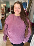 Shop Solid Corded Crew - Plum-Sweatshirt at Ruby Joy Boutique, a Women's Clothing Store in Pickerington, Ohio