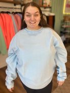 Shop Solid Corded Crew - Sky Blue-Sweatshirt at Ruby Joy Boutique, a Women's Clothing Store in Pickerington, Ohio