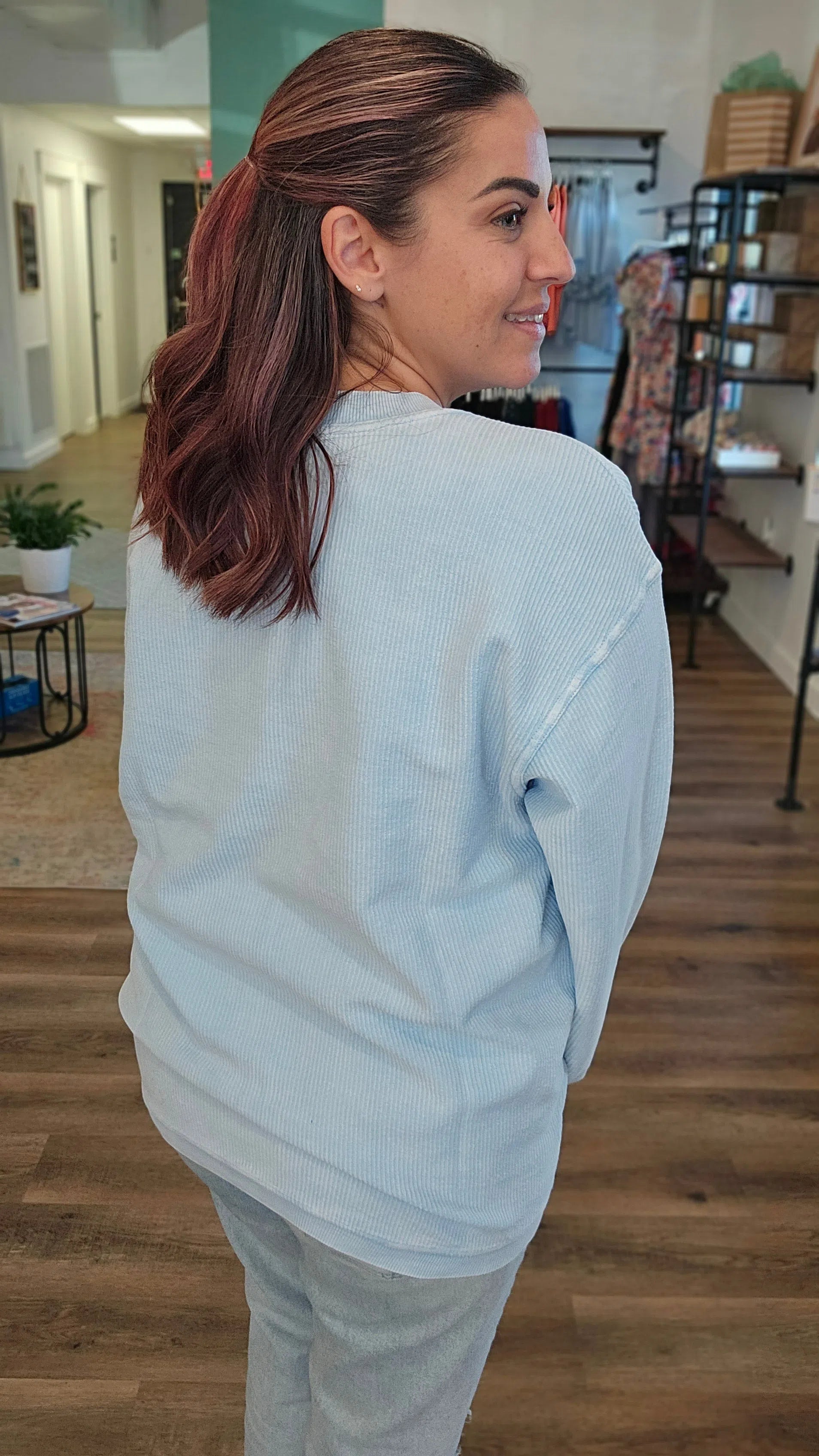 Shop Solid Corded Crew - Sky Blue-Sweatshirt at Ruby Joy Boutique, a Women's Clothing Store in Pickerington, Ohio