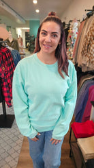 Shop Solid Corded Crew - Spearmint-Sweatshirt at Ruby Joy Boutique, a Women's Clothing Store in Pickerington, Ohio