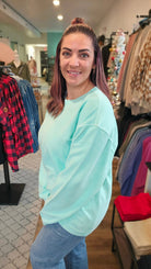 Shop Solid Corded Crew - Spearmint-Sweatshirt at Ruby Joy Boutique, a Women's Clothing Store in Pickerington, Ohio