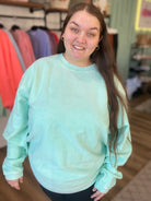 Shop Solid Corded Crew - Spearmint-Sweatshirt at Ruby Joy Boutique, a Women's Clothing Store in Pickerington, Ohio