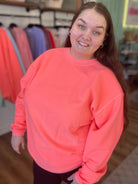 Shop Solid Corded Crew - Tropical Coral-Sweatshirt at Ruby Joy Boutique, a Women's Clothing Store in Pickerington, Ohio