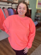 Shop Solid Corded Crew - Tropical Coral-Sweatshirt at Ruby Joy Boutique, a Women's Clothing Store in Pickerington, Ohio