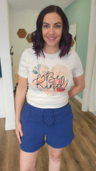 Shop Sonia Gauzy Drawstring Shorts - Navy-Shorts at Ruby Joy Boutique, a Women's Clothing Store in Pickerington, Ohio