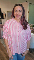 Shop Sonoma Striped Button-Down - Pink-S/M at Ruby Joy Boutique, a Women's Clothing Store in Pickerington, Ohio