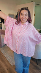 Shop Sonoma Striped Button-Down - Pink- at Ruby Joy Boutique, a Women's Clothing Store in Pickerington, Ohio