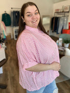 Shop Sonoma Striped Button-Down - Pink- at Ruby Joy Boutique, a Women's Clothing Store in Pickerington, Ohio