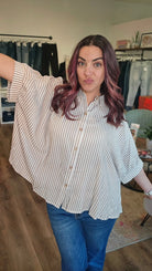 Shop Sonoma Striped Button-Down - Tan- at Ruby Joy Boutique, a Women's Clothing Store in Pickerington, Ohio