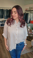 Shop Sonoma Striped Button-Down - Tan- at Ruby Joy Boutique, a Women's Clothing Store in Pickerington, Ohio