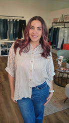 Shop Sonoma Striped Button-Down - Tan- at Ruby Joy Boutique, a Women's Clothing Store in Pickerington, Ohio