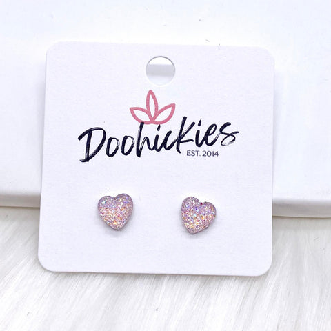 Shop Sparkle Heart Stud Earrings-Pink at Ruby Joy Boutique, a Women's Clothing Store in Pickerington, Ohio