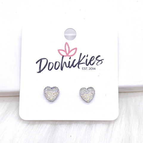 Shop Sparkle Heart Stud Earrings-White at Ruby Joy Boutique, a Women's Clothing Store in Pickerington, Ohio