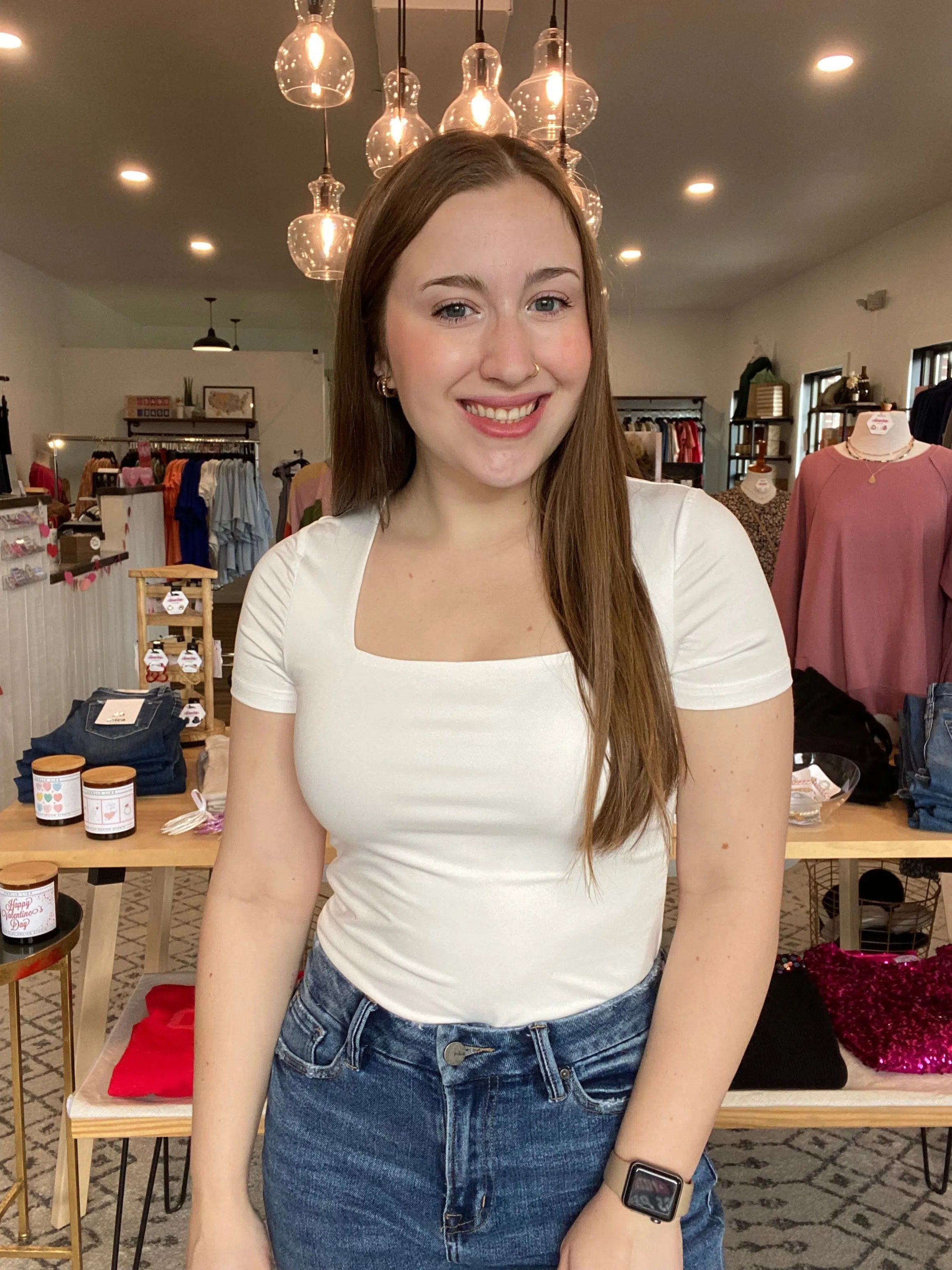 Shop Square Neck Short Sleeved Bodysuit - White-Bodysuit at Ruby Joy Boutique, a Women's Clothing Store in Pickerington, Ohio