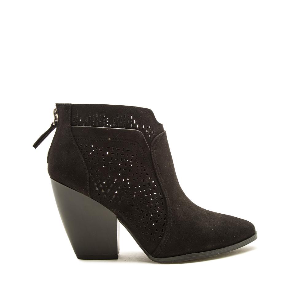 Shop Stanley Black Suede Perforated Bootie-Booties at Ruby Joy Boutique, a Women's Clothing Store in Pickerington, Ohio