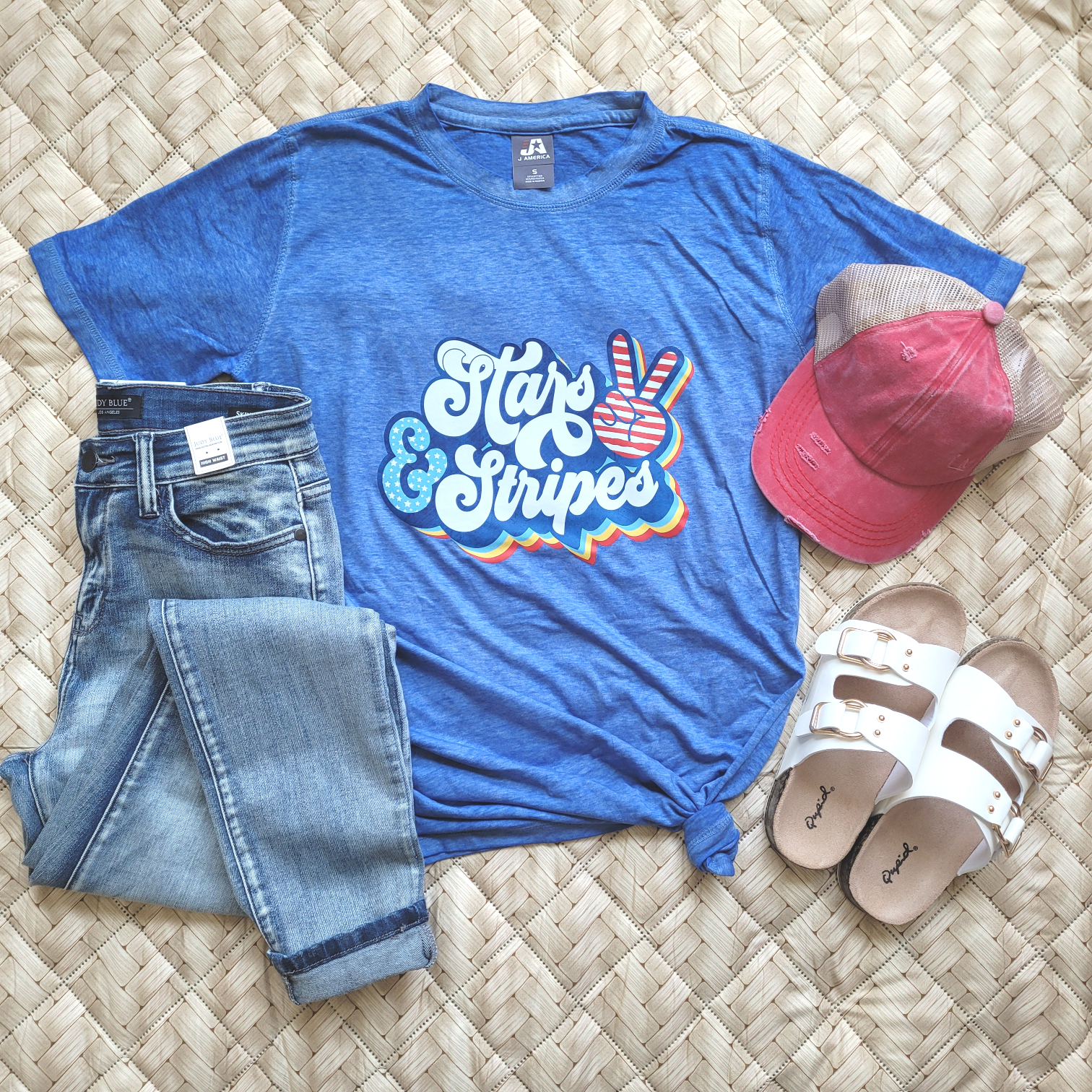 Shop Stars and Stripes Burnout-Graphic Tee at Ruby Joy Boutique, a Women's Clothing Store in Pickerington, Ohio