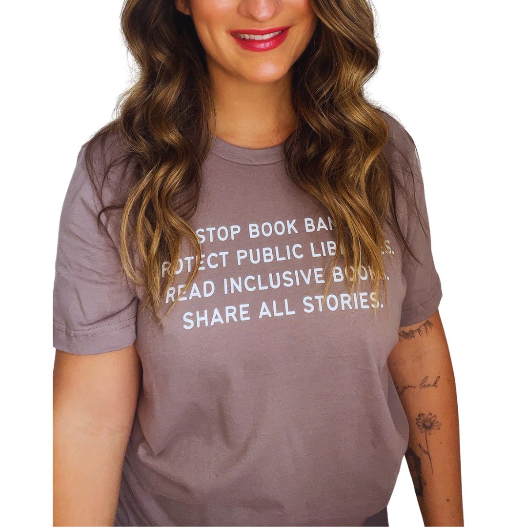 Shop Stop Book Bans Classic Tee- at Ruby Joy Boutique, a Women's Clothing Store in Pickerington, Ohio