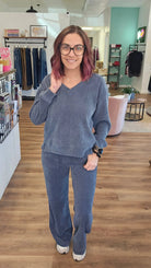Shop Straight Leg Corded Pants - Denim- at Ruby Joy Boutique, a Women's Clothing Store in Pickerington, Ohio