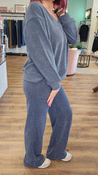 Shop Straight Leg Corded Pants - Denim- at Ruby Joy Boutique, a Women's Clothing Store in Pickerington, Ohio