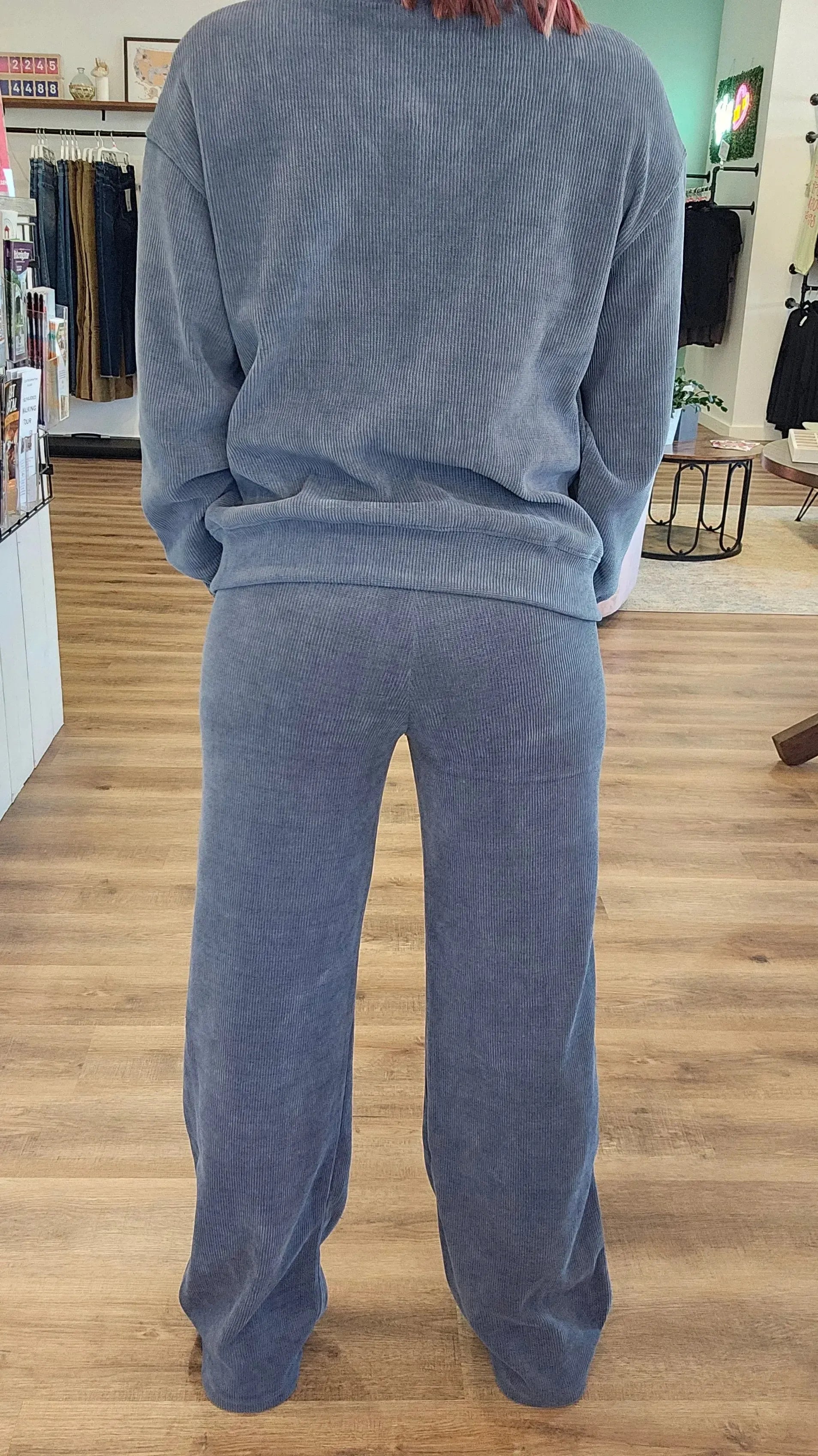 Shop Straight Leg Corded Pants - Denim- at Ruby Joy Boutique, a Women's Clothing Store in Pickerington, Ohio
