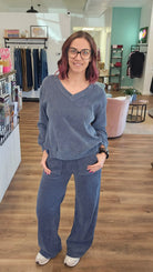 Shop Straight Leg Corded Pants - Denim- at Ruby Joy Boutique, a Women's Clothing Store in Pickerington, Ohio