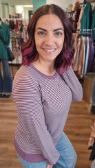 Shop Striped Raglan Sleeve Top - Light Plum- at Ruby Joy Boutique, a Women's Clothing Store in Pickerington, Ohio