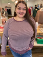 Shop Striped Raglan Sleeve Top - Light Plum- at Ruby Joy Boutique, a Women's Clothing Store in Pickerington, Ohio