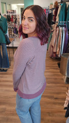 Shop Striped Raglan Sleeve Top - Light Plum- at Ruby Joy Boutique, a Women's Clothing Store in Pickerington, Ohio
