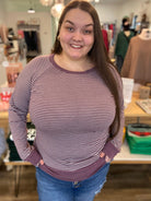 Shop Striped Raglan Sleeve Top - Light Plum- at Ruby Joy Boutique, a Women's Clothing Store in Pickerington, Ohio
