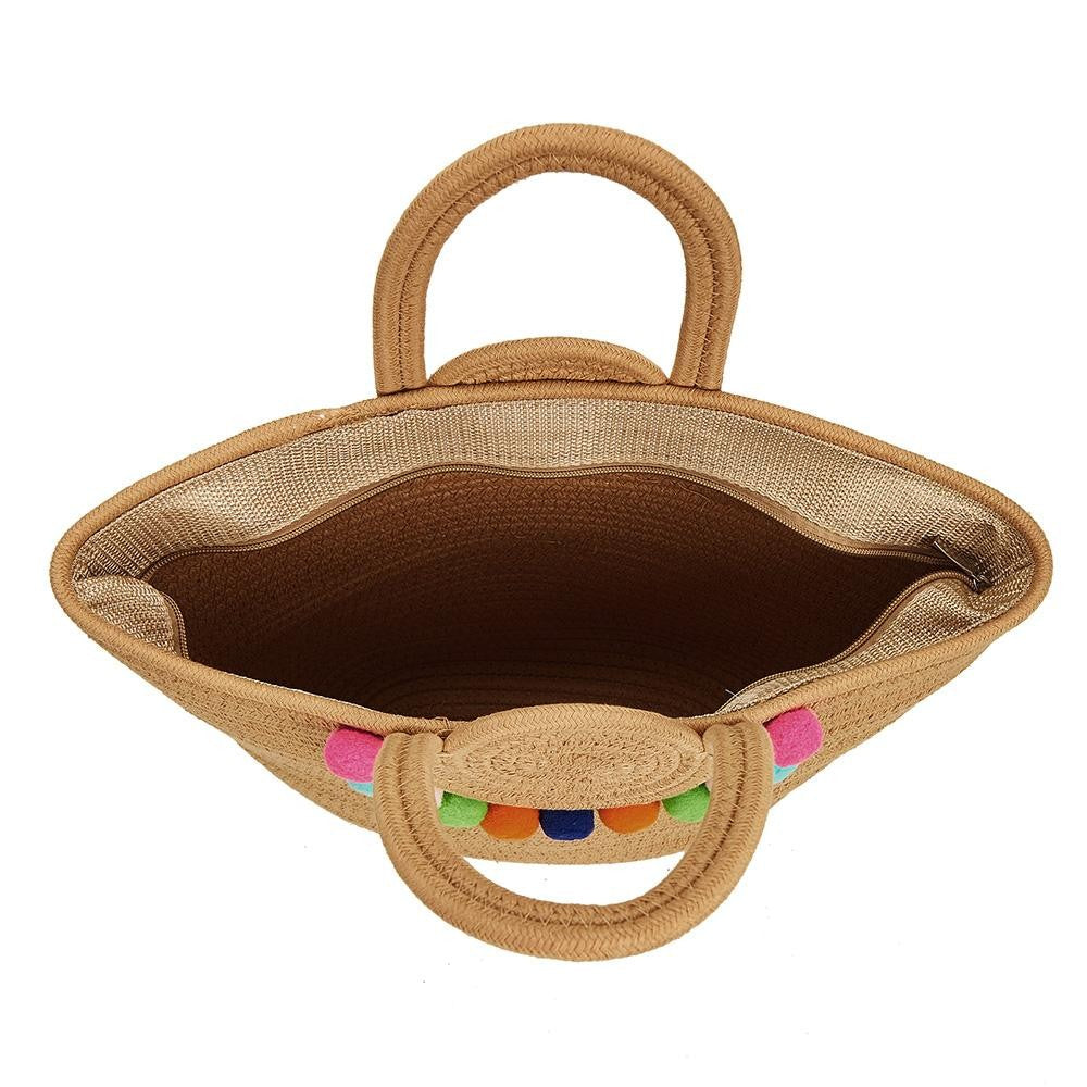 Shop Summer Tote Bag With Colorful Poms-Bag at Ruby Joy Boutique, a Women's Clothing Store in Pickerington, Ohio