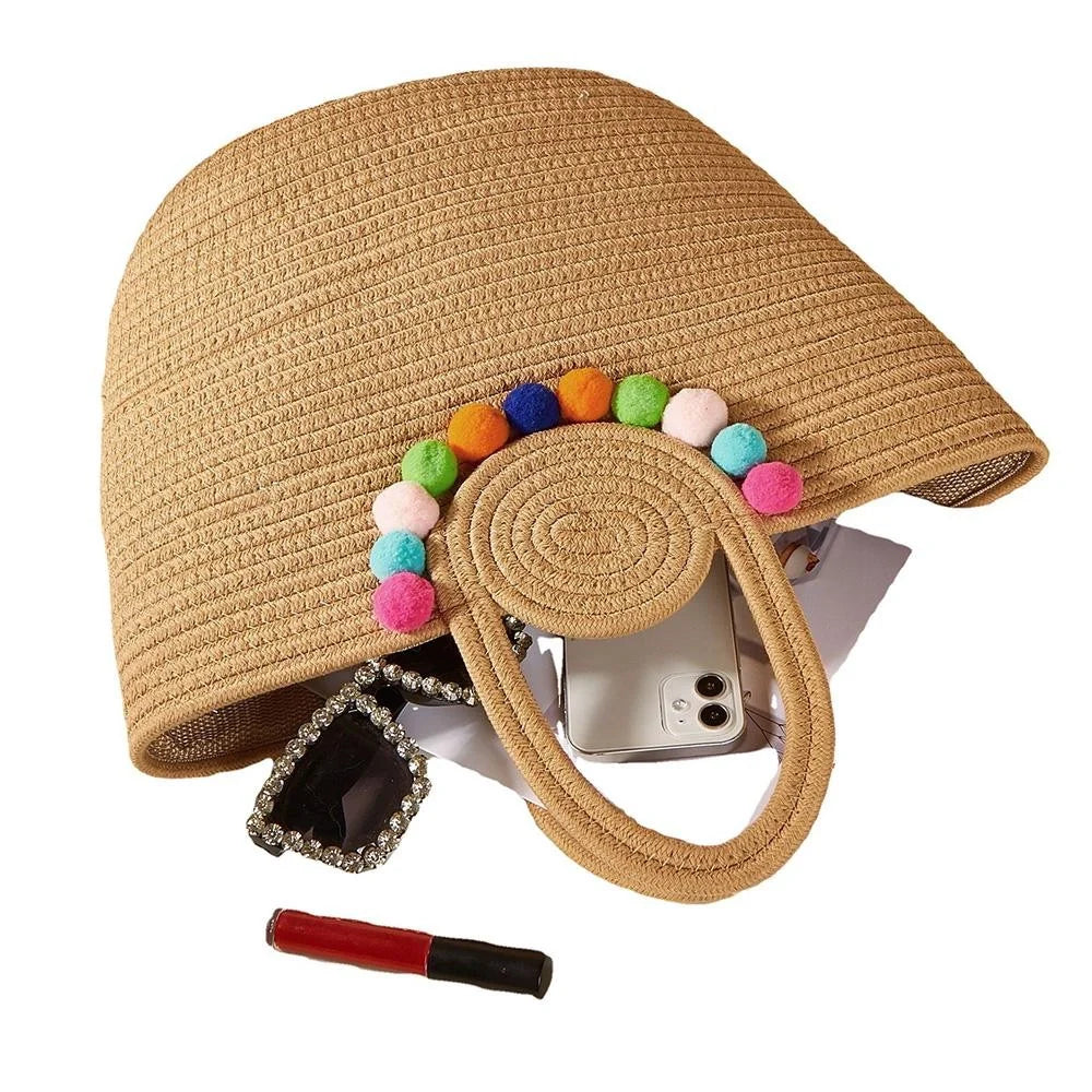 Shop Summer Tote Bag With Colorful Poms-Bag at Ruby Joy Boutique, a Women's Clothing Store in Pickerington, Ohio