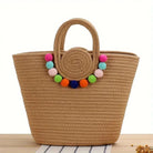 Shop Summer Tote Bag With Colorful Poms-Handbags at Ruby Joy Boutique, a Women's Clothing Store in Pickerington, Ohio