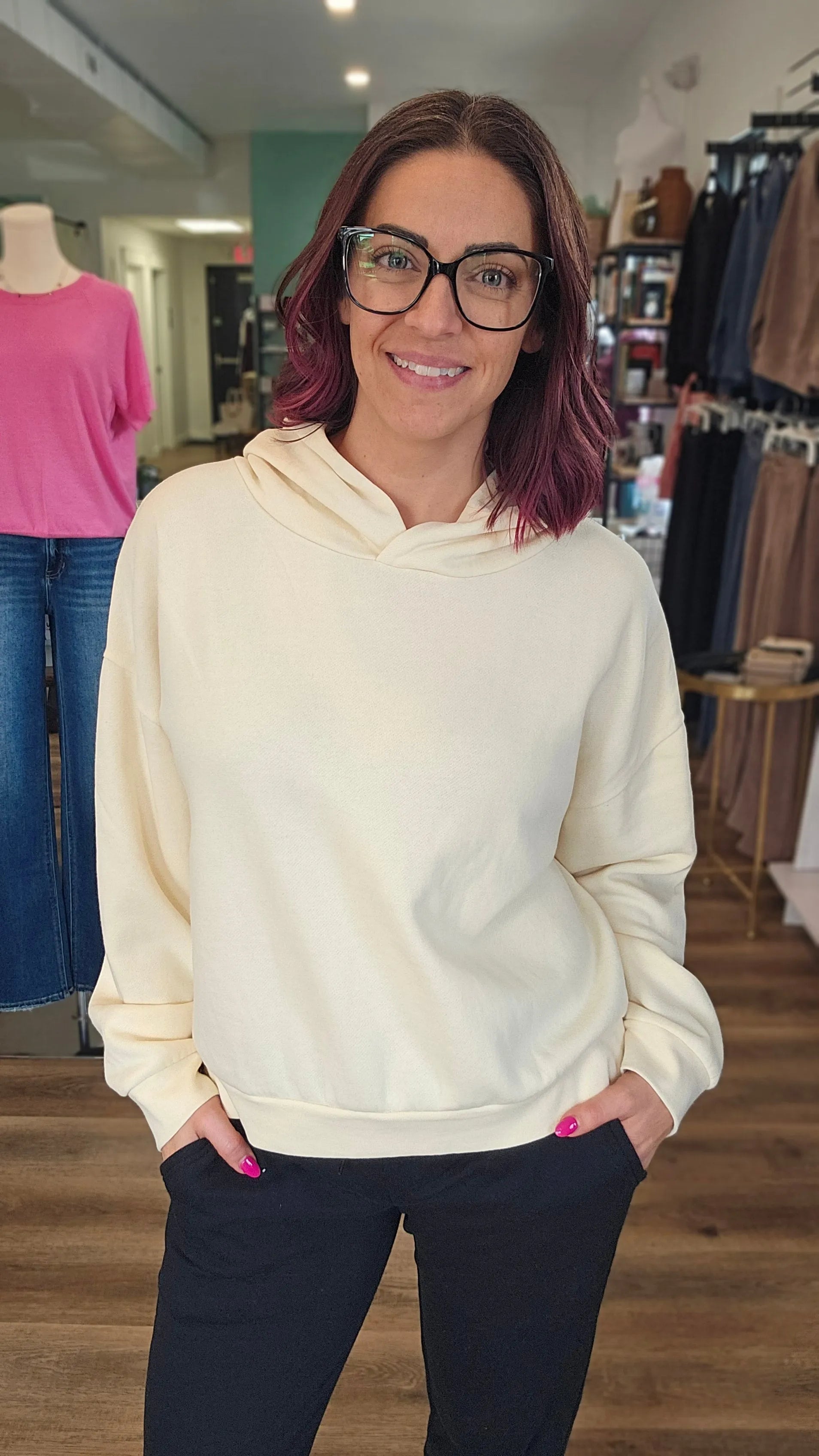 Shop Sunday Hoodie - Ivory- at Ruby Joy Boutique, a Women's Clothing Store in Pickerington, Ohio