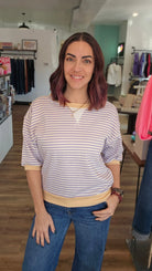 Shop Sunny Days Striped Tee - Lavender and Butter- at Ruby Joy Boutique, a Women's Clothing Store in Pickerington, Ohio