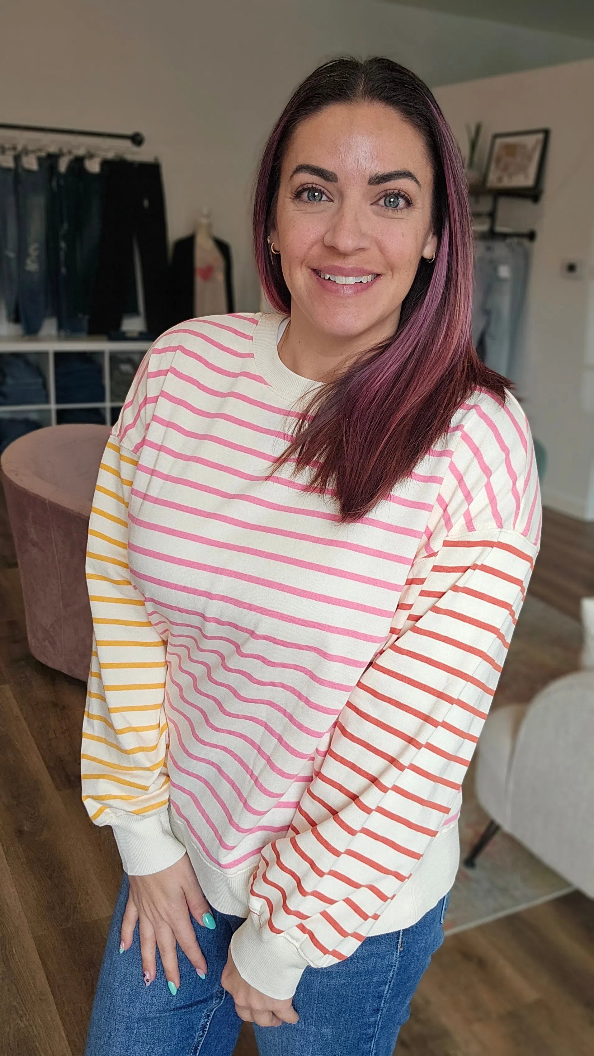 Shop Sweet Striped Pullover- at Ruby Joy Boutique, a Women's Clothing Store in Pickerington, Ohio