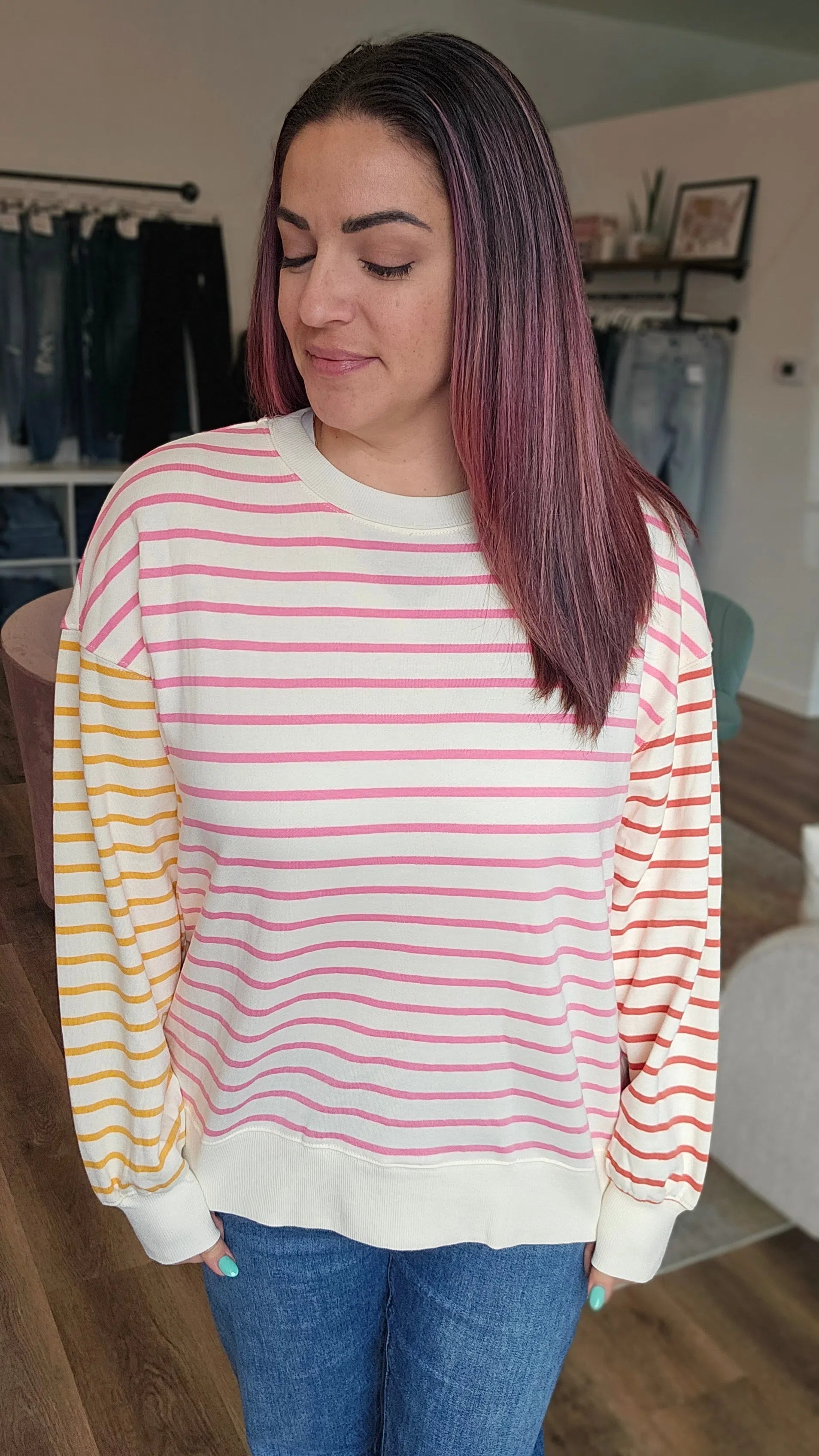 Shop Sweet Striped Pullover- at Ruby Joy Boutique, a Women's Clothing Store in Pickerington, Ohio