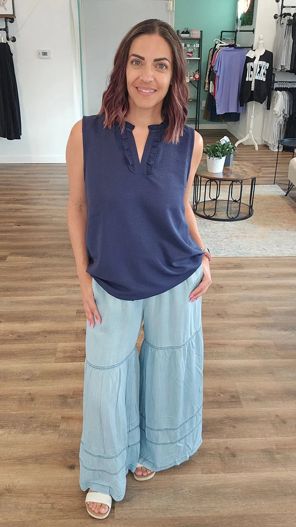 Shop Tiered Boho Wide Leg Pants with Pockets- at Ruby Joy Boutique, a Women's Clothing Store in Pickerington, Ohio