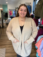 Shop Tori Open Cardigan - Beige-Cardigan at Ruby Joy Boutique, a Women's Clothing Store in Pickerington, Ohio