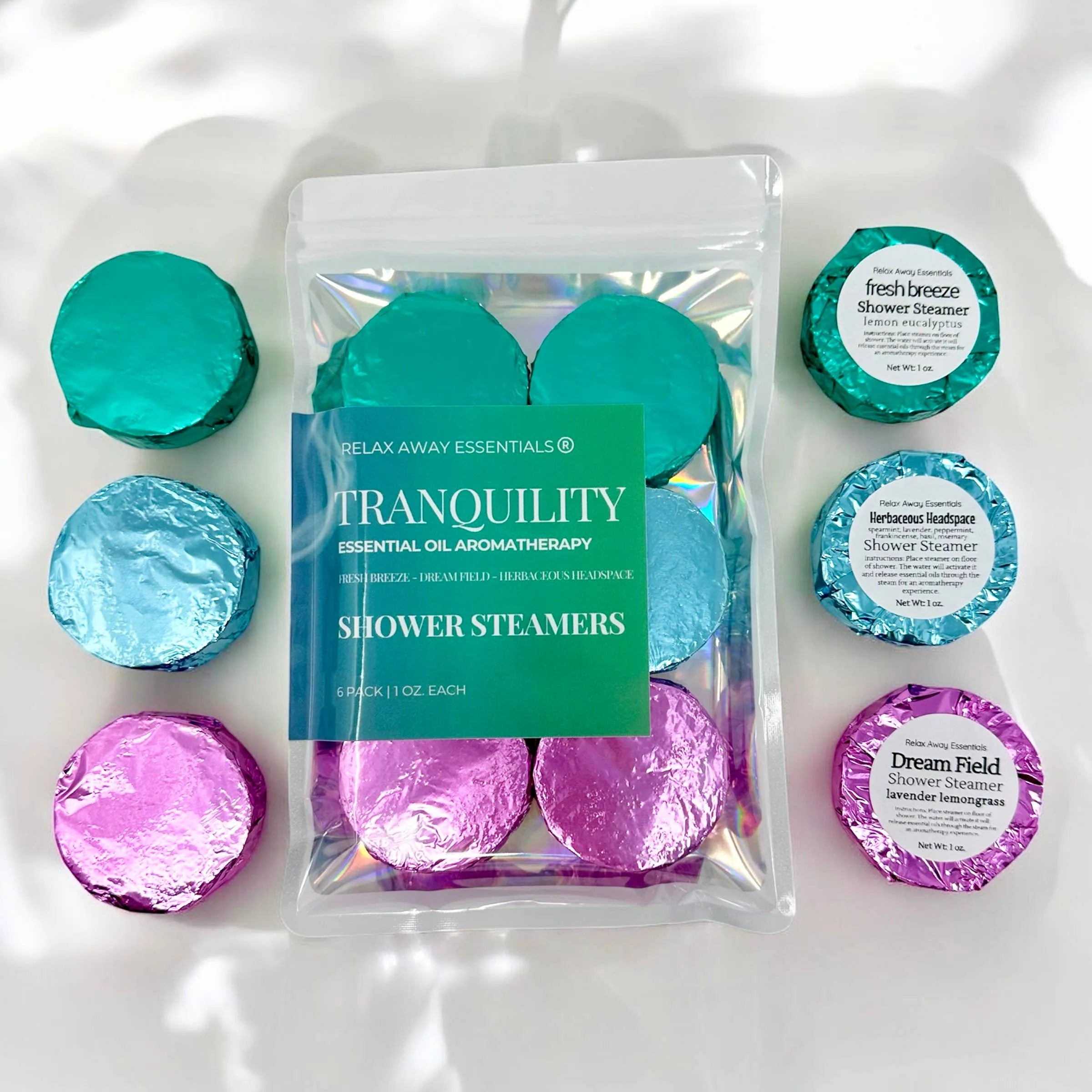 Shop Tranquility Shower Steamers 6 Pack - Made in USA- at Ruby Joy Boutique, a Women's Clothing Store in Pickerington, Ohio
