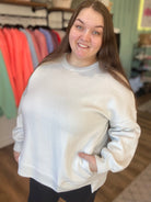 Shop Tunic Sweatshirt with Pockets - Pearl-Sweatshirt at Ruby Joy Boutique, a Women's Clothing Store in Pickerington, Ohio