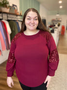 Shop Twilight Sparkle Top - Burgundy-Shirts & Tops at Ruby Joy Boutique, a Women's Clothing Store in Pickerington, Ohio