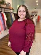 Shop Twilight Sparkle Top - Burgundy-Shirts & Tops at Ruby Joy Boutique, a Women's Clothing Store in Pickerington, Ohio